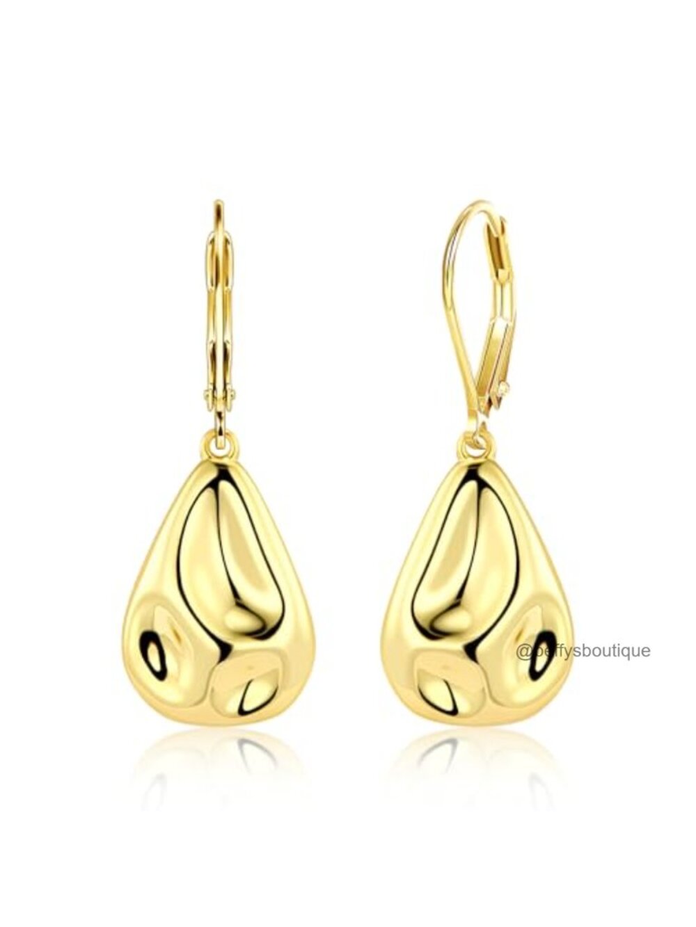 Hammered Teardrop Dangle Leverback Earrings 14k Gold Plated 925 Sterling Silver